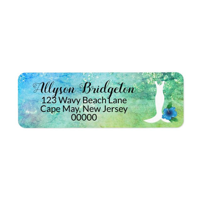 Wedding Gown Beach Themed Bridal Shower Return Address Label (Front)
