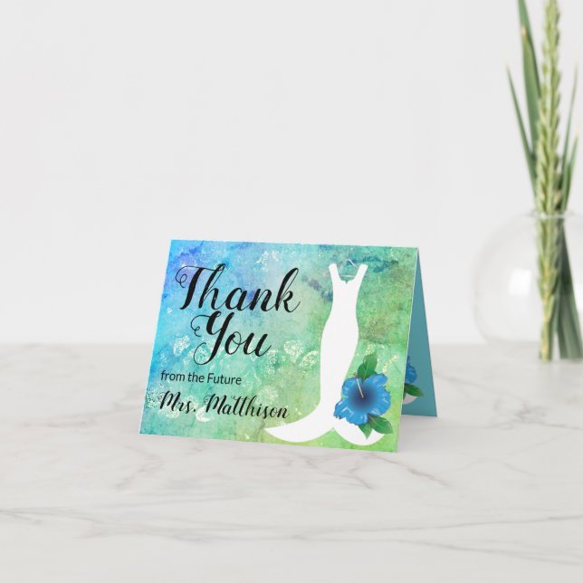 Wedding Gown Beach Themed Bridal Thank You Card (Front)