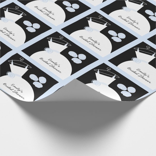 Wedding Gown Blue 'Bridal Shower' black pastel Wrapping Paper (Corner)