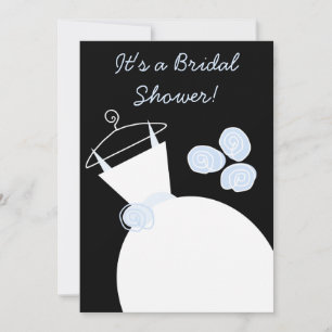 Wedding Gown Blue bridal shower invitation black