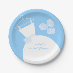 Wedding Gown Blue 'Bridal Shower' paper plate