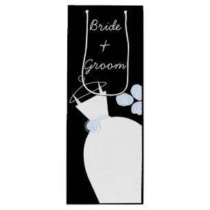 Wedding Gown Blue Bride and Groom black wine Wine Gift Bag