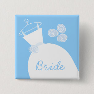 Wedding Gown Blue 'Bride' black 15 Cm Square Badge