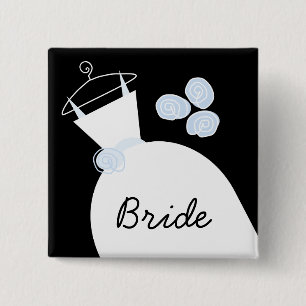 Wedding Gown Blue 'Bride' black square 15 Cm Square Badge