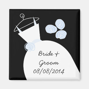 Wedding Gown Blue 'Names and Date' black Magnet
