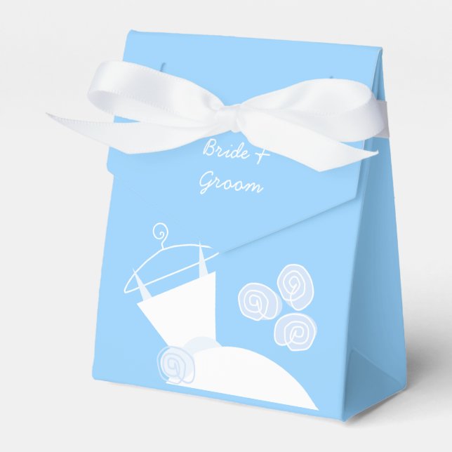 Wedding Gown Blue 'Names' tent Favour Box (Front Side)