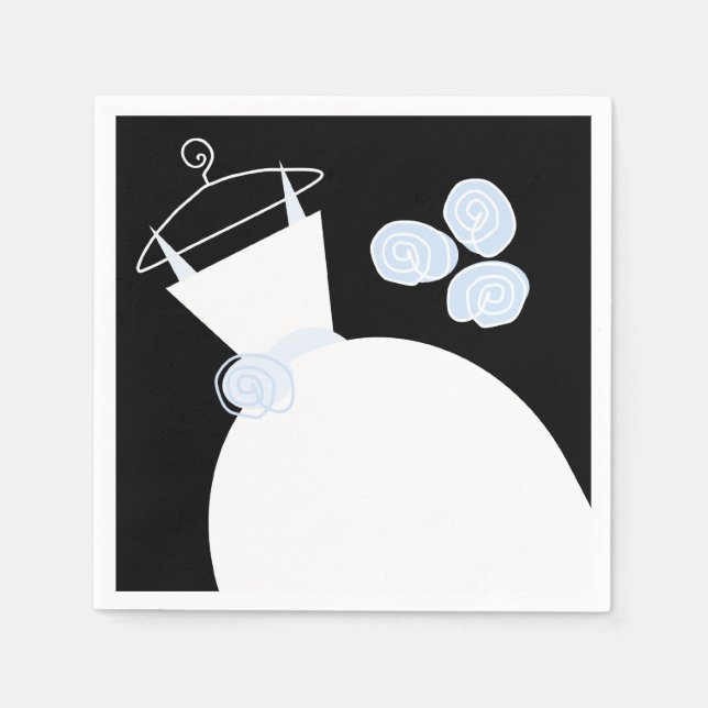 Wedding Gown Blue paper napkin black (Front)