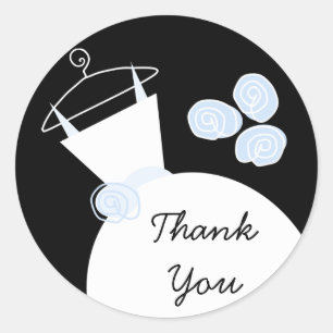 Wedding Gown Blue 'Thank You' round black Classic Round Sticker