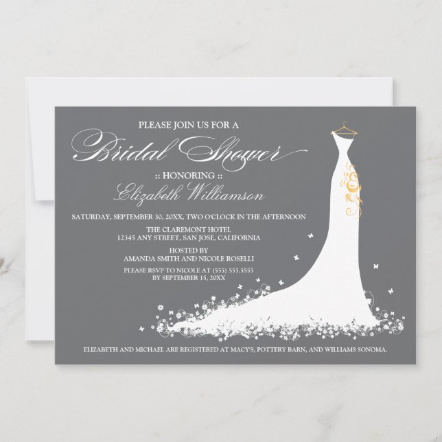 Wedding Gown Bridal Party Invitation (grey) (Front)