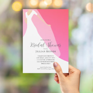 Wedding Gown Bridal Shower Hot Pink Invitation
