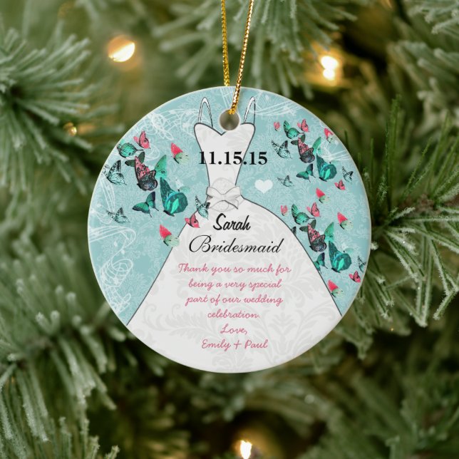 Wedding Gown Bridesmaid Butterfly Choose Colour Ceramic Ornament (Tree)