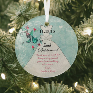 Wedding Gown Bridesmaid Butterfly Choose Colour Glass Tree Decoration