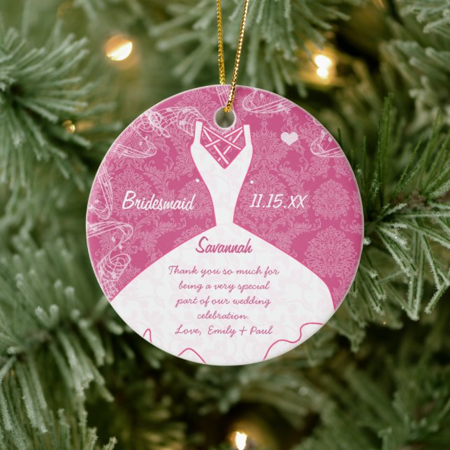 Wedding Gown Bridesmaid Choose Background Colour Ceramic Ornament (Tree)