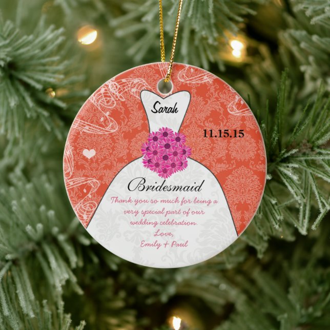 Wedding Gown Bridesmaid Wedding- You Choose Colour Ceramic Ornament (Tree)