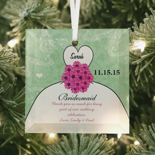 Wedding Gown Bridesmaid Wedding- You Choose Colour Glass Tree Decoration (Insitu)