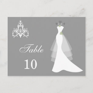 Wedding gown, chandelier on grey Table number Postcard