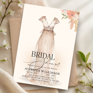 Wedding Gown Dress Fall Floral Bridal Shower Invitation