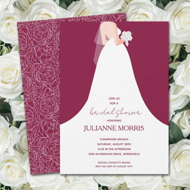 Wedding Gown on Cranberry Bridal Shower Invitation (Creator Uploaded)