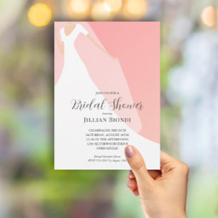 Wedding Gown on Pink Bridal Shower Invitation