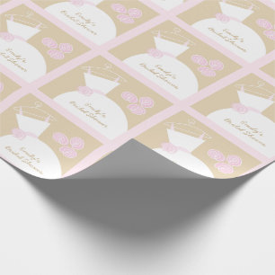 Wedding Gown Pink Beige 'Bridal Shower' square Wrapping Paper