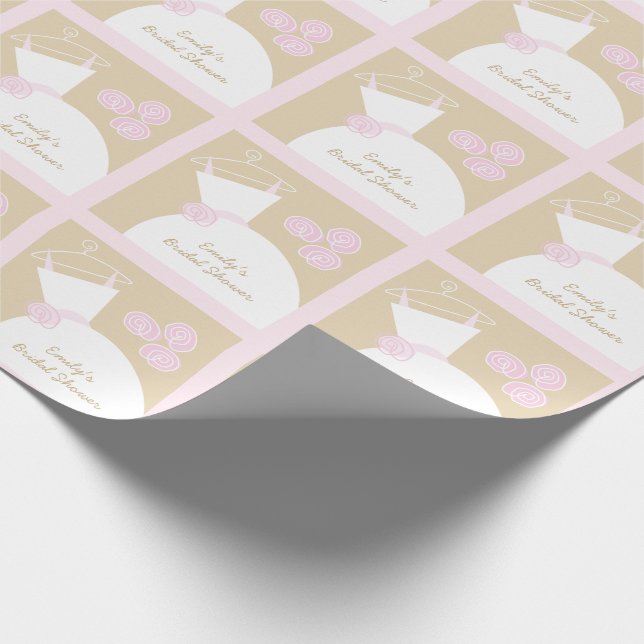 Wedding Gown Pink Beige 'Bridal Shower' square Wrapping Paper (Corner)