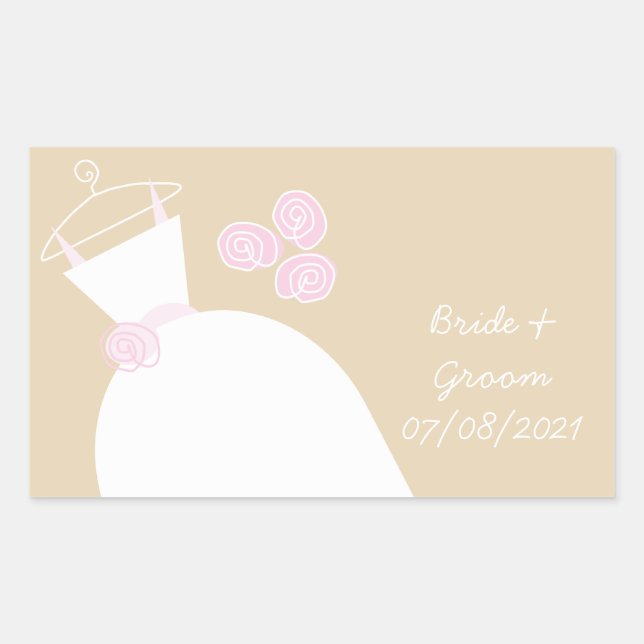 Wedding Gown Pink Beige 'Bride and Groom'  Rectangular Sticker (Front)