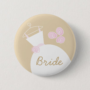 Wedding Gown Pink Beige 'Bride' button