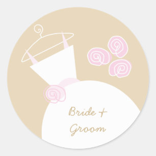 Wedding Gown Pink Beige 'Names' sticker round