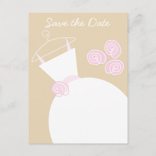 Wedding Gown Pink Beige Save the Date postcard