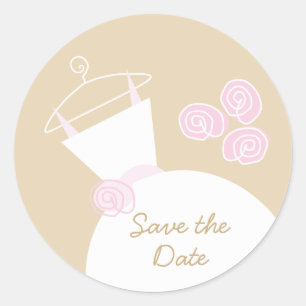 Wedding Gown Pink Beige 'Save the Date' round Classic Round Sticker