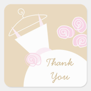 Wedding Gown Pink Beige 'Thank You' square Sticker