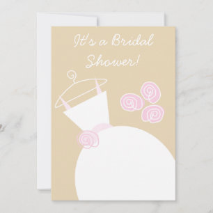 Wedding Gown Pink bridal shower beige white back Invitation