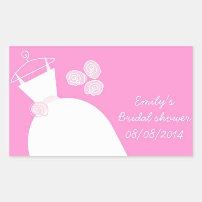 Wedding Gown Pink 'Bridal Shower' rectangle Rectangular Sticker (Front)