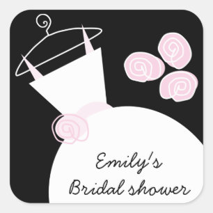 Wedding Gown Pink 'Bridal Shower' square black Sticker
