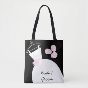 Wedding Gown Pink Bride Groom all over black Tote Bag