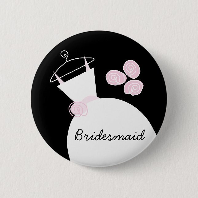 Wedding Gown Pink 'Bridesmaid' button black (Front)