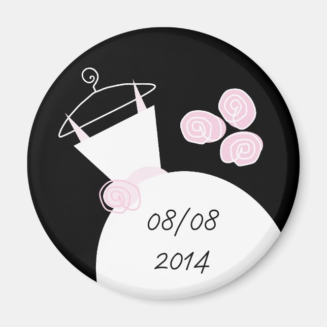 Wedding Gown Pink 'Date' fridge magnet black (Front)