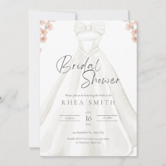Wedding Gown Pink Floral Bridal Shower Invitation