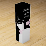 Wedding Gown Pink Mother Bride black wine box<br><div class="desc">Pretty bridal themed gift bag in shades of pink featuring a stylised wedding gown and flowers on a black background. A customisable design for you to personalise with your own text,  pictures and ideas.</div>