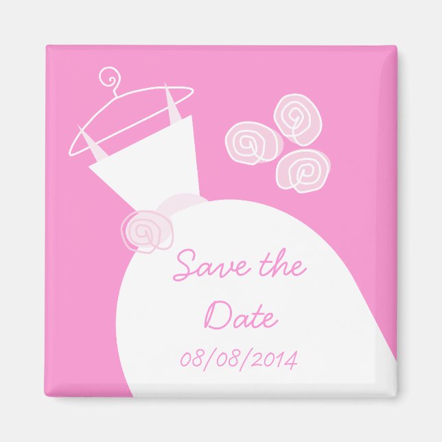 Wedding Gown Pink 'Save the date' Magnet (Front)