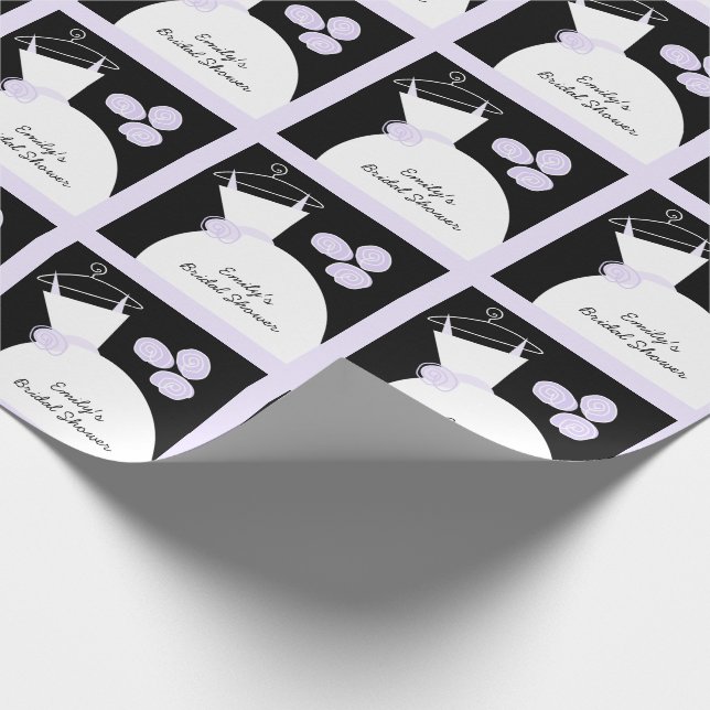 Wedding Gown Purple 'Bridal Shower' black pastel Wrapping Paper (Corner)