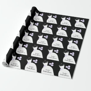 Wedding Gown Purple 'Bridal Shower' black Wrapping Paper