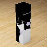 Wedding Gown Purple Bridesmaid black wine box<br><div class="desc">Pretty bridal themed gift bag in shades of purple featuring a stylised wedding gown and flowers on a black background. A customisable design for you to personalise with your own text,  pictures and ideas.</div>