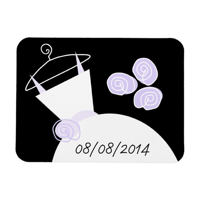 Wedding Gown Purple 'Date' black horizontal Magnet (Horizontal)