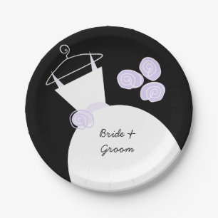 Wedding Gown Purple 'Names' paper plate black