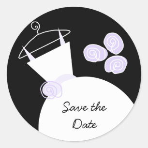 Wedding Gown Purple 'Save the Date' round black Classic Round Sticker