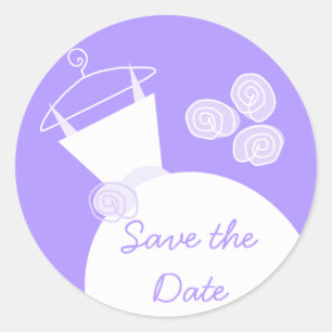 Wedding Gown Purple 'Save the Date' sticker round