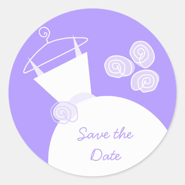 Wedding Gown Purple 'Save the Date' sticker round (Front)