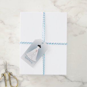 Wedding gown, roses on grey blue gift tags