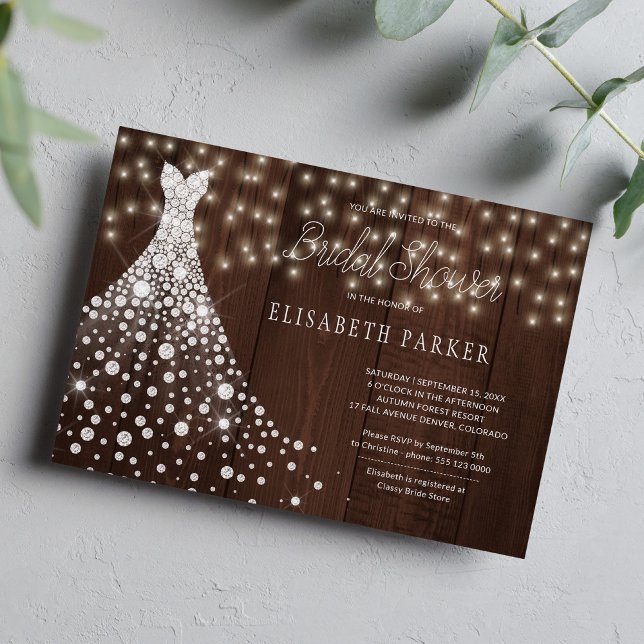 Wedding gown rustic barn wood bridal shower invitation (Creator Uploaded)